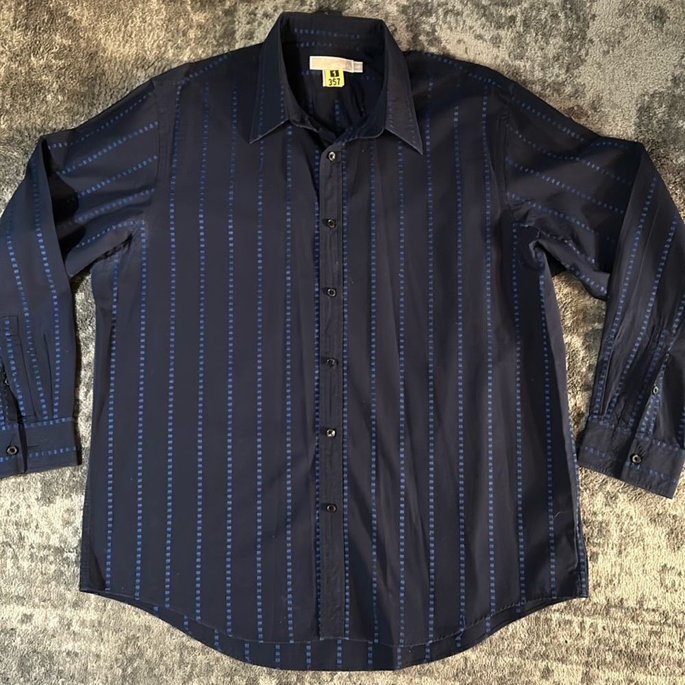 Michael Michael Kors 100% Cotton Blue on Blue Striped Long Sleeve Button Down